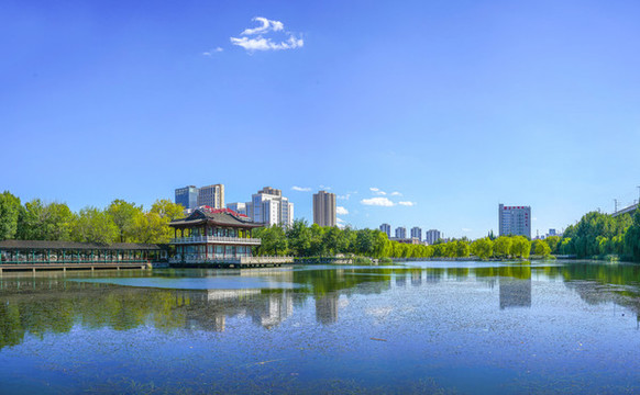 古典園林水景園林湖景全景