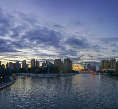 天津之眼晚霞天津城市風(fēng)光夜景
