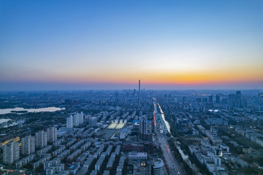 天津城市高樓夜晚航拍