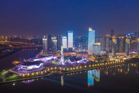 航拍湖南長沙城市夜景風光