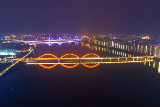 航拍湖南長沙城市夜景風(fēng)光