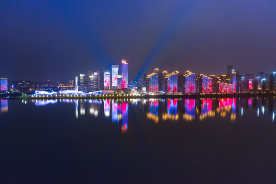 航拍湖南長(zhǎng)沙城市夜景風(fēng)光