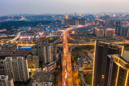 航拍湖南長沙城市夜景風(fēng)光