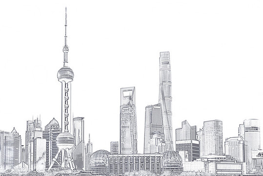 上海地標(biāo)建筑素描線稿