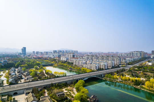 青州古城城市建筑春天風光