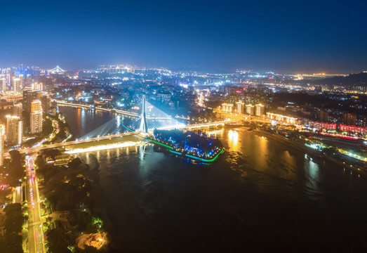 航拍福州城市建筑景觀夜景