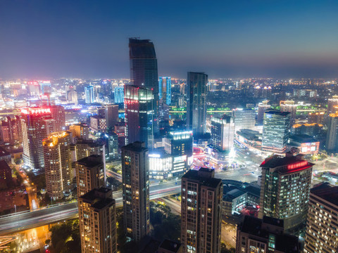 航拍寧波辦公寫字樓夜景