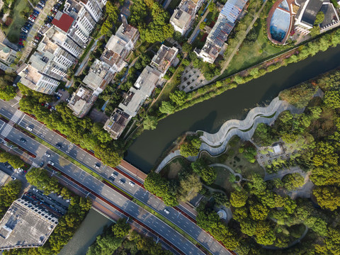 航拍戶外城市建筑天際線
