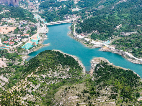 航拍濟南漿水泉水庫
