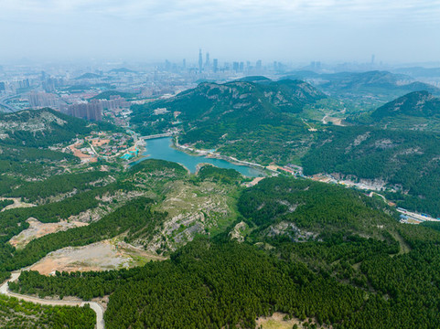 航拍濟南漿水泉水庫