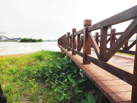 木橋遠眺湖中島