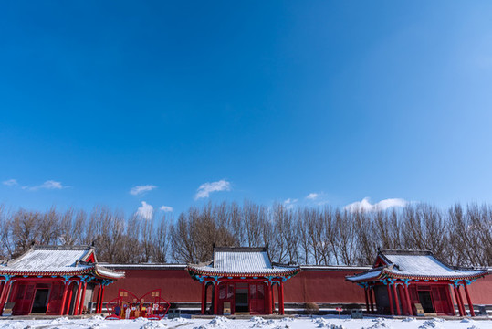 雪后中國(guó)沈陽(yáng)清故宮的十王亭