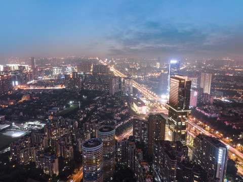 航拍成都建筑景觀夜景