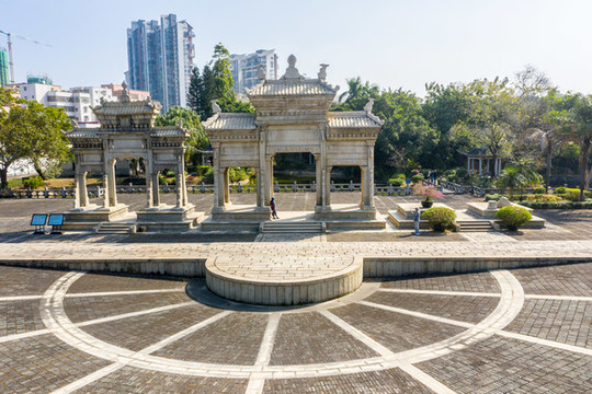 航拍廣東珠海梅溪牌坊旅游區(qū)