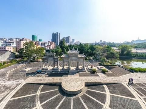 航拍廣東珠海梅溪牌坊旅游區(qū)