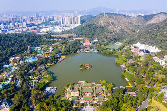 航拍廣東珠海圓明新園景區(qū)