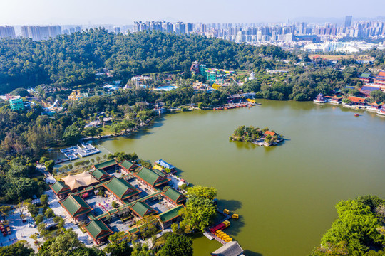 航拍廣東珠海圓明新園景區(qū)