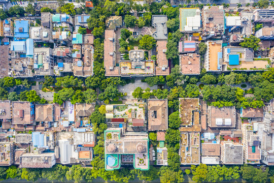 航拍廣州沙面島歐陸風(fēng)情建筑群