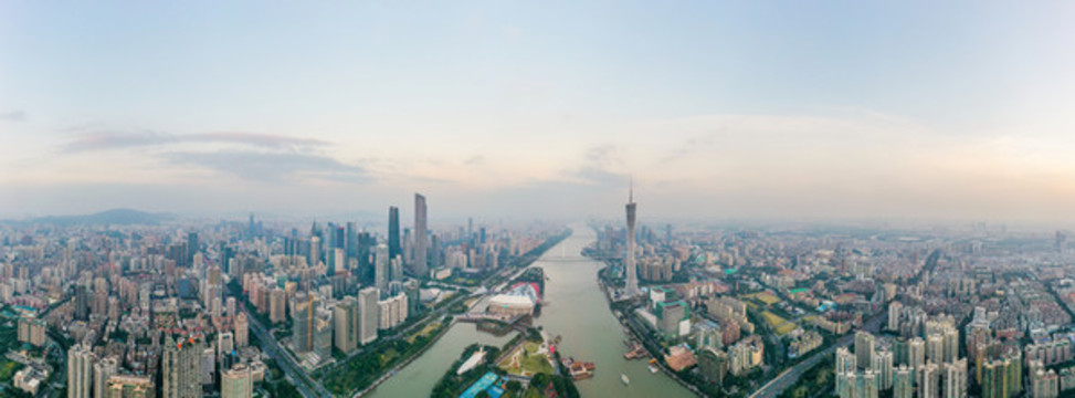 航拍珠江畔廣州塔城市地標(biāo)