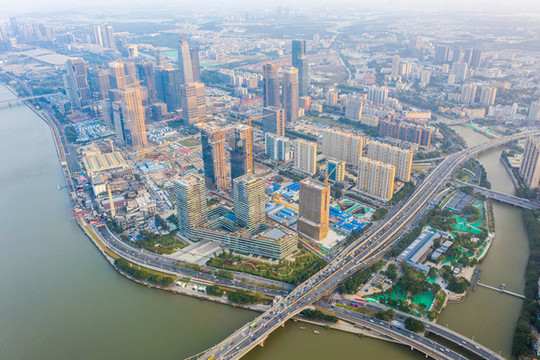 航拍廣州珠江獵德大橋
