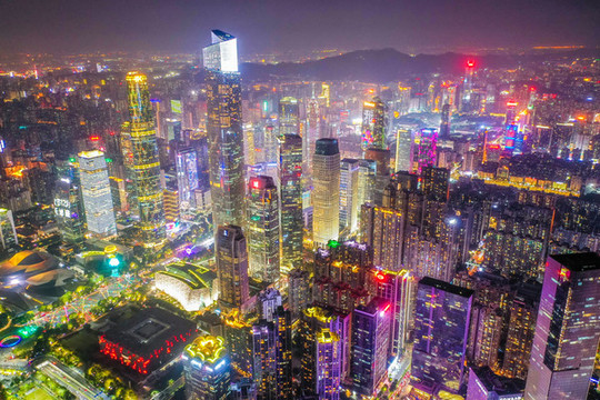 航拍廣州新城天河CBD夜景