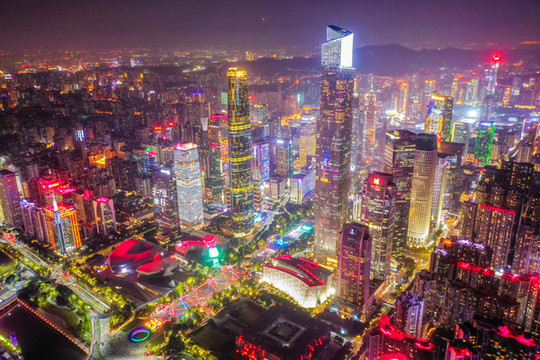 航拍廣州珠江新城CBD夜景