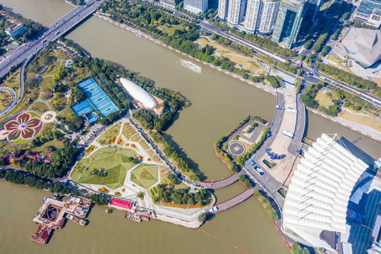 航拍廣州珠江二沙島周邊