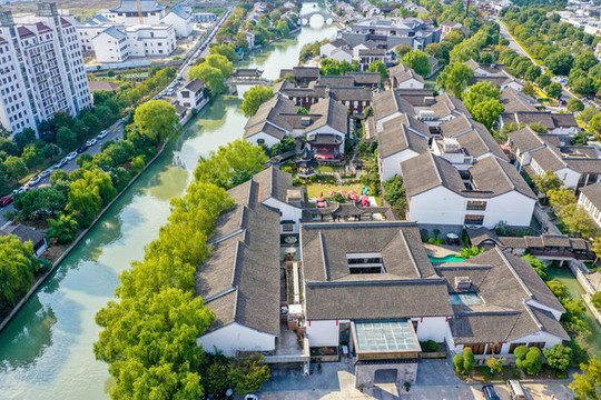 航拍蘇州斜塘老街十里斜塘河