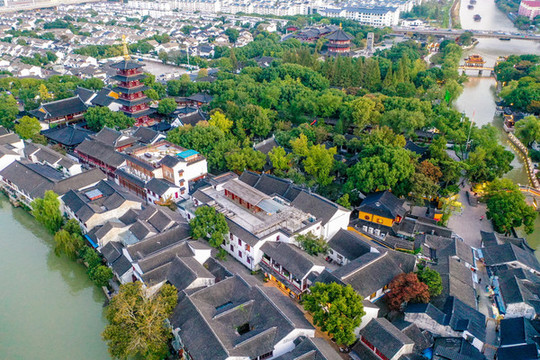 航拍蘇州寒山寺