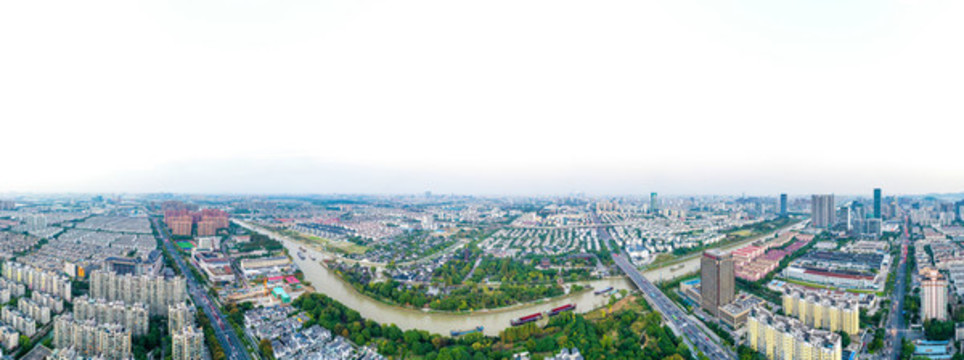 航拍蘇州京杭運河畔楓橋景區(qū)