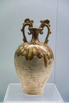 彩色釉陶雙龍尊