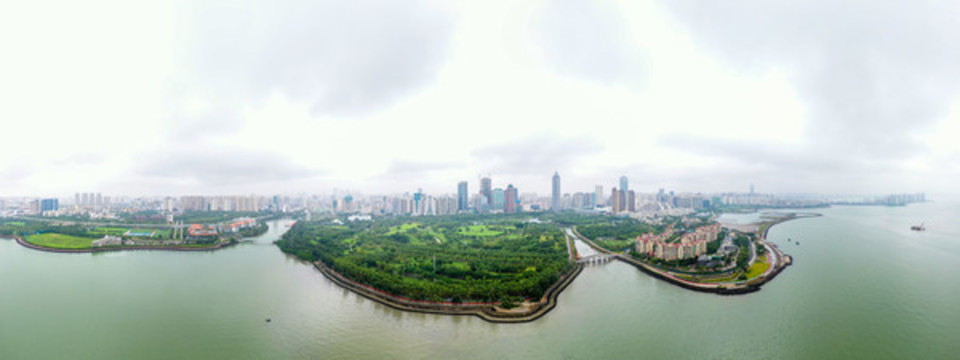 航拍海南?？谌f(wàn)綠園公園景觀