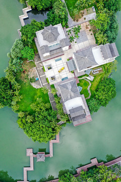 航拍海南海口人民公園