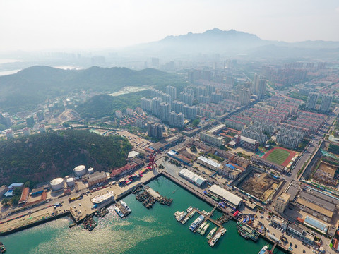 航拍青島西海岸新區(qū)沿海風光