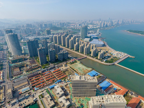 航拍青島西海岸新區(qū)沿海風(fēng)光