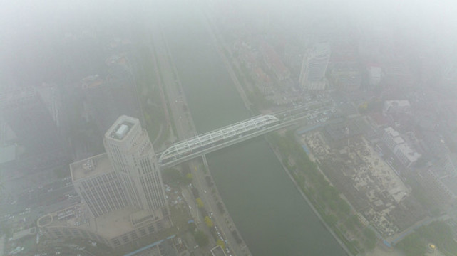 天津城市平流霧美景航拍