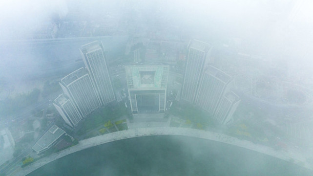 天津城市平流霧美景航拍