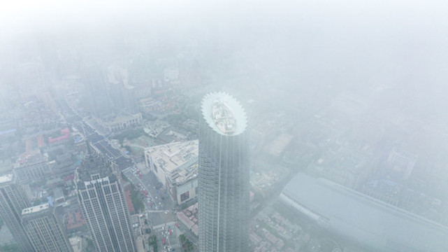 天津城市平流霧美景航拍