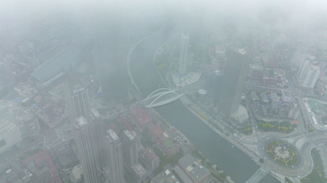 天津城市平流霧美景航拍