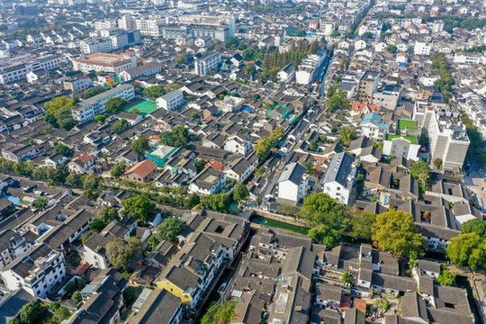 航拍蘇州平江歷史街區(qū)平江路