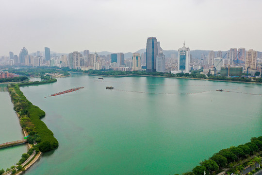 航拍廈門筼筜外湖白鷺洲公園