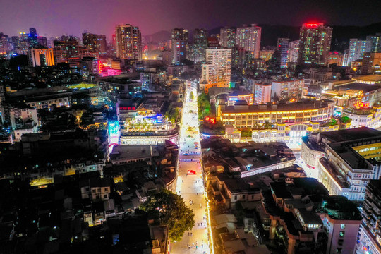 航拍福建廈門中山路步行街夜景