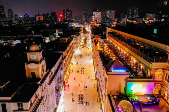 航拍福建廈門中山路步行街夜景