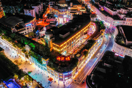 航拍福建廈門中山路步行街夜景