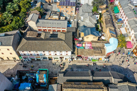 航拍云南昆明老街街區(qū)風光