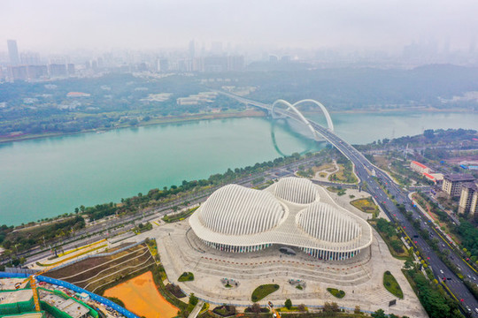 航拍廣西文化藝術(shù)中心建筑外景