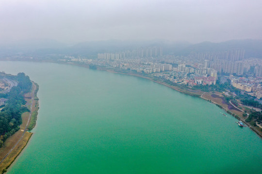 航拍廣西南寧邕江風(fēng)光