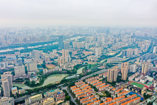 航拍廣西南寧竹排沖河流水系