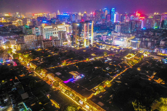 航拍福州三坊七巷歷史街區(qū)夜景