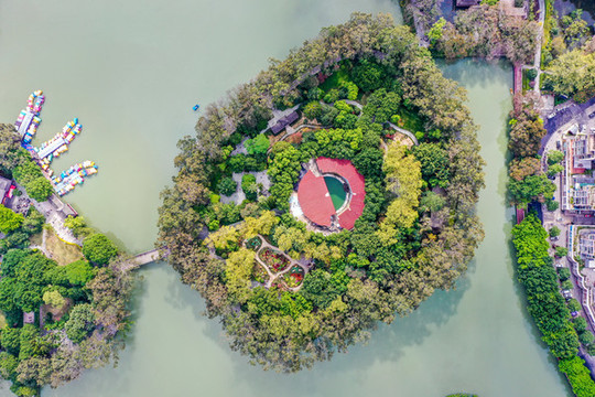航拍福建福州西湖公園風光